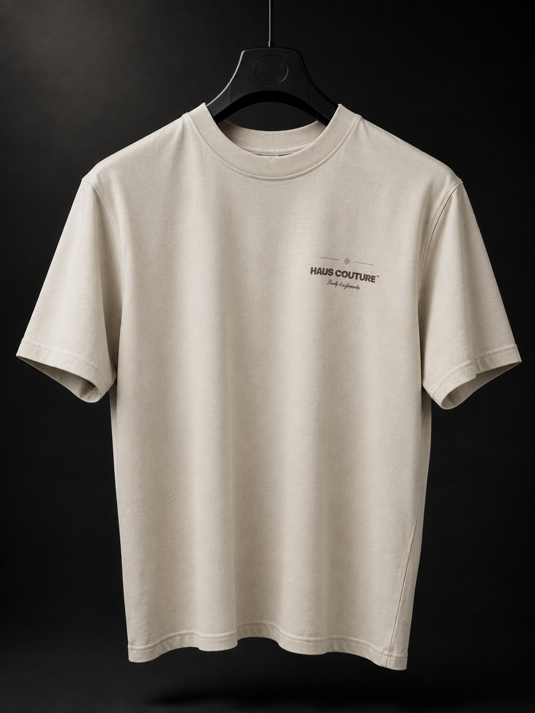 Haus Couture Left Logo Tee in Pumice Stone, front view