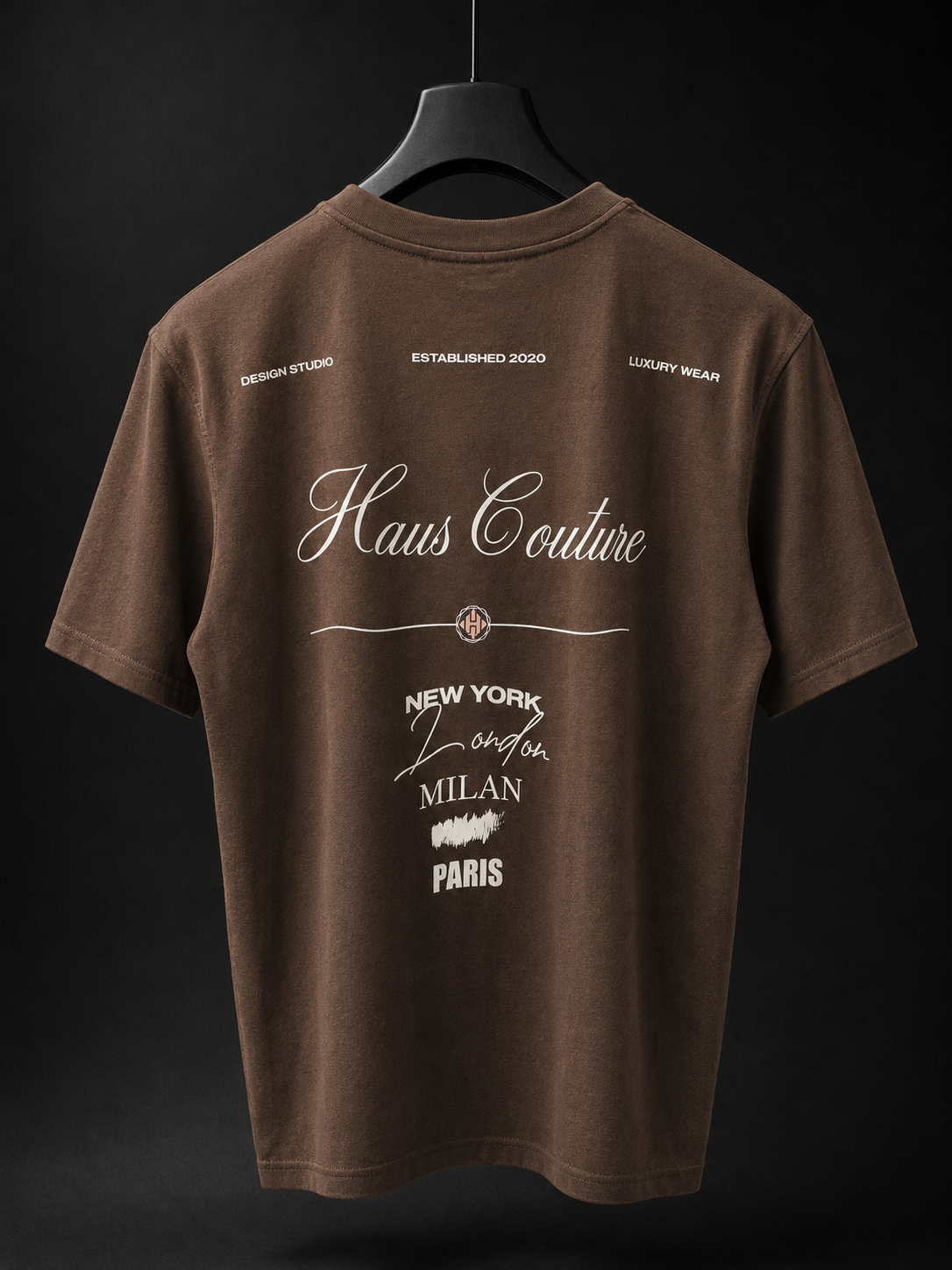 Haus Couture Poster Tee in Hot Fudge, back  view